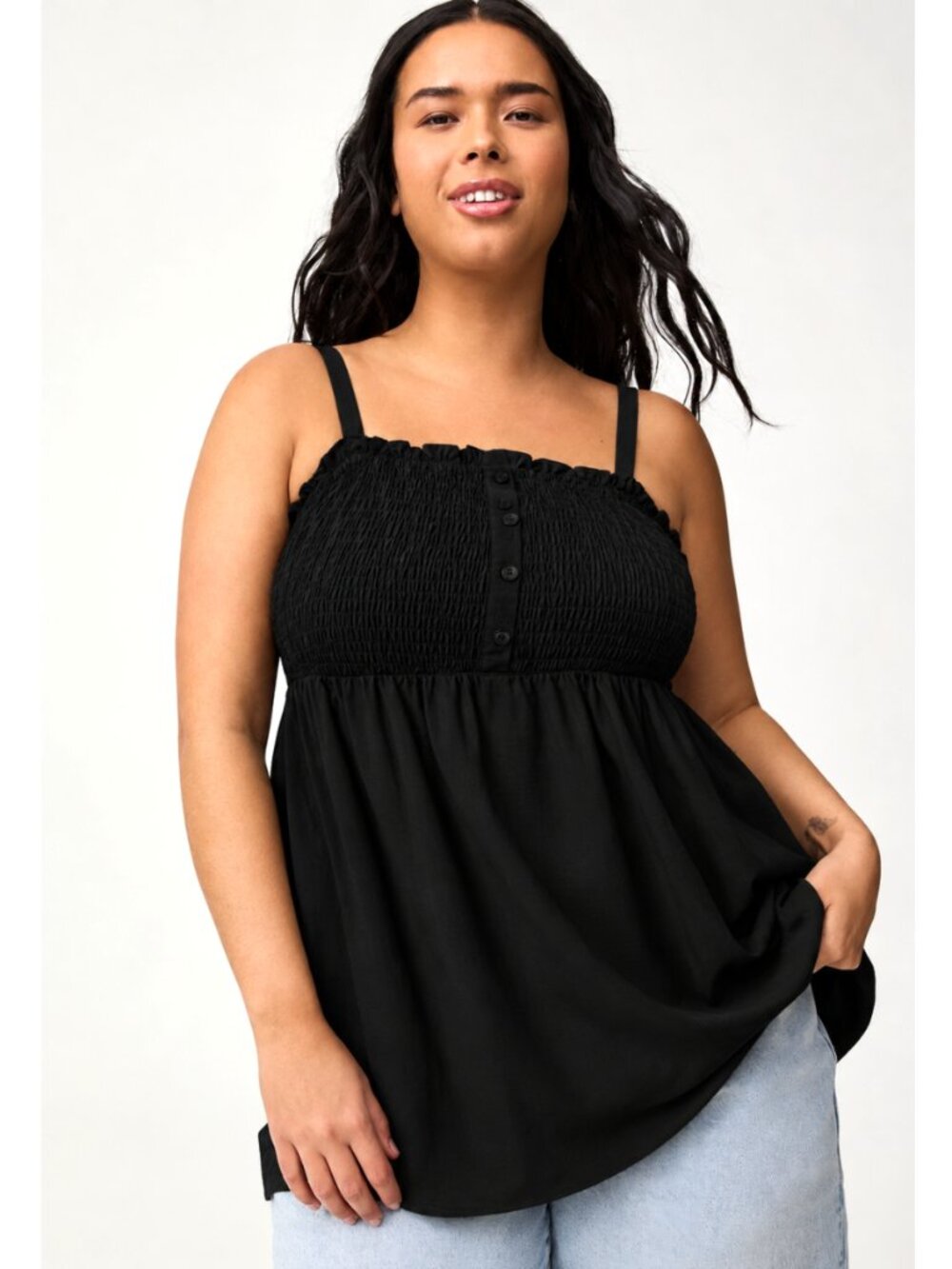 NWT Torrid 2 Black Smocked Babydoll Square Neck Tunic Tank 2X 18 20